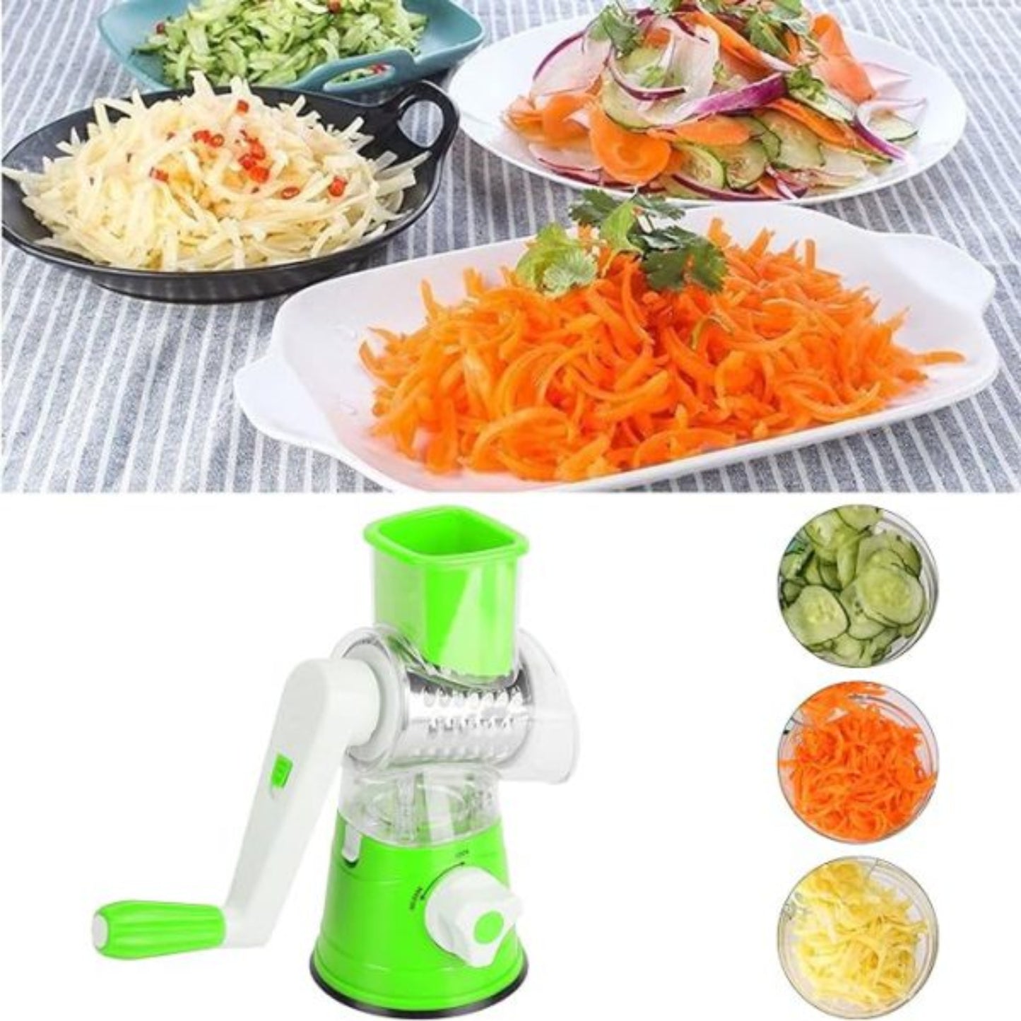 3in1 Vegetable Cutter Slicer & Grater |Table Top Drum Grater | Multi-Functional Kitchen Gadget - High Quality (Random Colour)