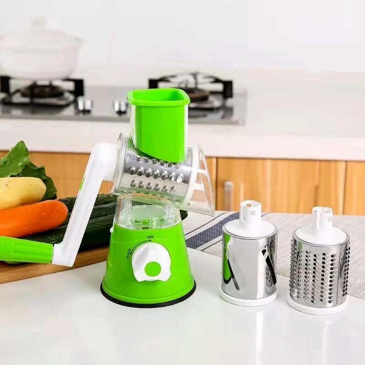 3in1 Vegetable Cutter Slicer & Grater |Table Top Drum Grater | Multi-Functional Kitchen Gadget - High Quality (Random Colour)