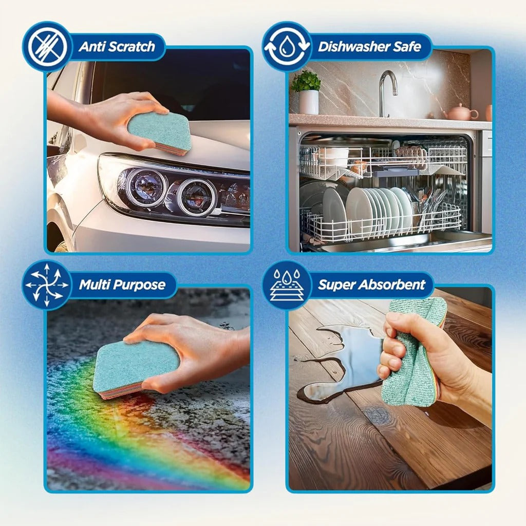 Multi-Purpose Microfiber Rainbow Sponge – 12 Layer Durable Cleaning Sponge for Kitchen & Household Use