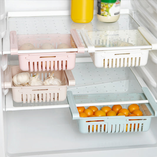 Adjustable Storage Basket For Fridge | Plastic Basket | Stretchable Food Organizer (1 Pc) (Random Color)