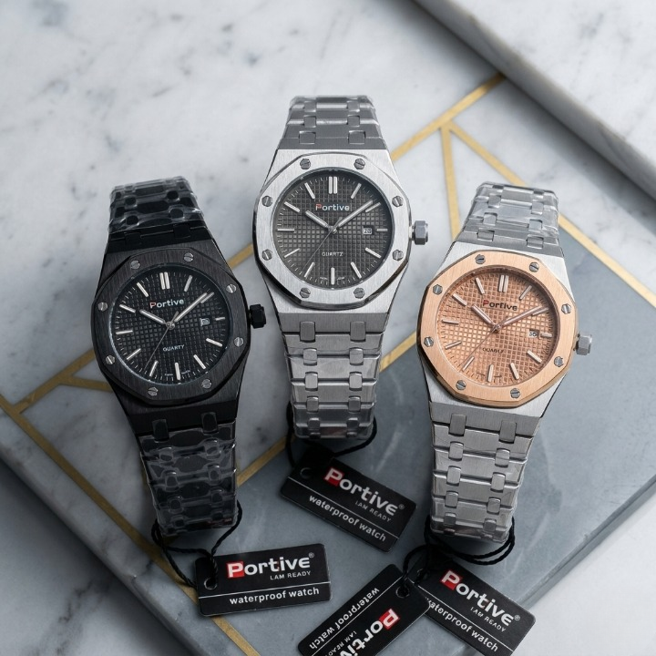 Portive Mens Watch Stylish Chronograph Design With Comfortable Strap Non Waterproof Without Box  Silver With Black Dial