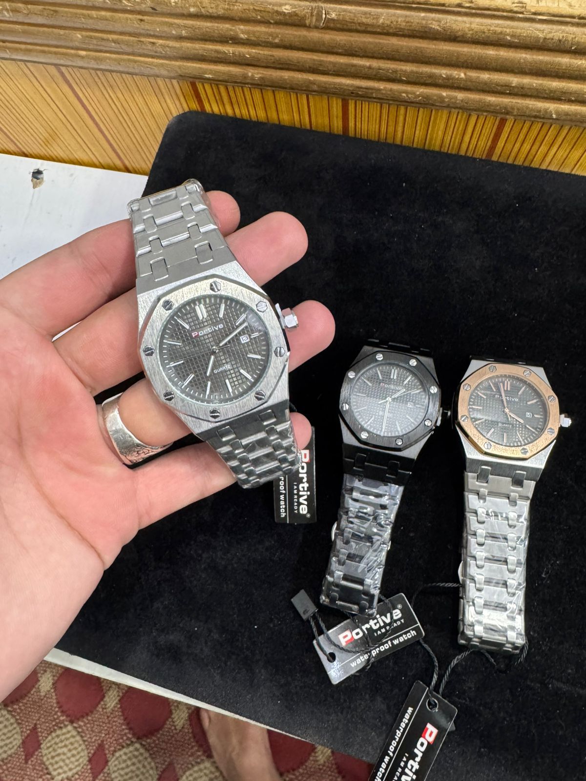 Portive Mens Watch Stylish Chronograph Design With Comfortable Strap Non Waterproof Without Box  Silver With Black Dial