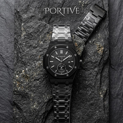 Portive Mens Watch Stylish Chronograph Design With Comfortable Strap Non Waterproof Without Box  Silver With Black Dial