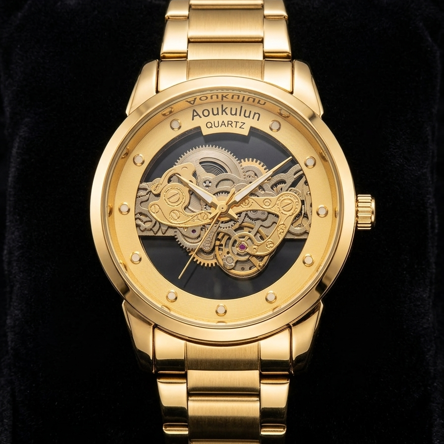 Luxury Skeleton Dial Quartz Watch For Men Elegant Stainless Steel Design  Blue And Silver