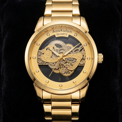 Luxury Skeleton Dial Quartz Watch For Men Elegant Stainless Steel Design  Blue And Silver