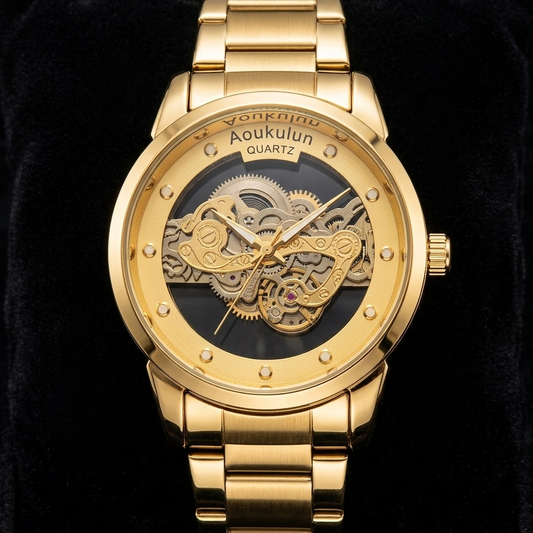 Luxury Skeleton Dial Quartz Watch For Men Elegant Stainless Steel Design  Blue And Silver