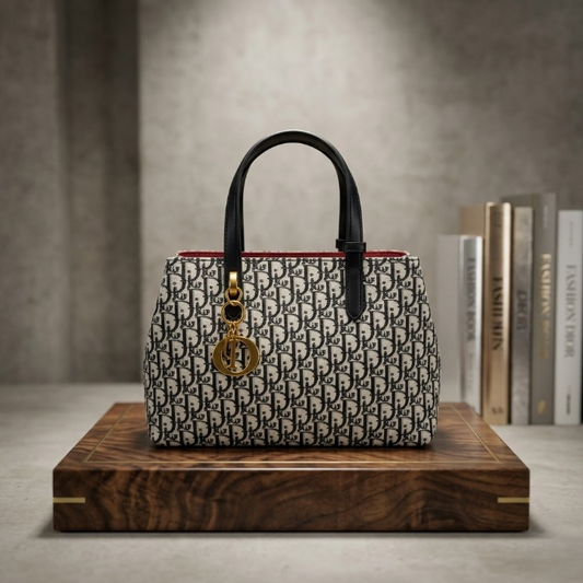 Designer Tote Handbag Monogram Pattern With Golden Charm Elegant Fashion Accessory | Beige