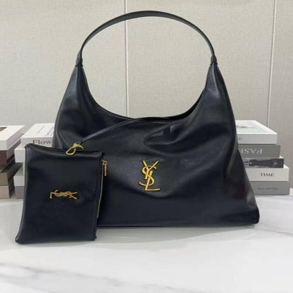 Luxury YSL Imported Tote Bag (Large Capacity) – High-Quality Black Leather Shoulder Bag with Pouch | Premium Designer Bag( without box)
