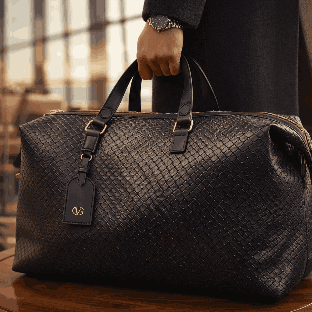 Luxury Valentino Imported Travel Duffel Bag (20 × 13 Inches) – High-Quality Woven Texture Handbag  Premium Large Capacity Weekender Bag (without box)