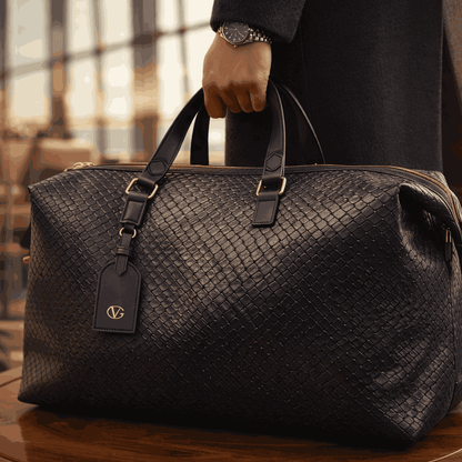 Luxury Valentino Imported Travel Duffel Bag (20 × 13 Inches) – High-Quality Woven Texture Handbag  Premium Large Capacity Weekender Bag (without box)