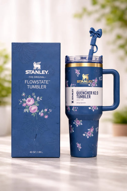 Stanley Premium Printed Tumbler 40oz with Box – Stylish Stainless Steel Vacuum Insulated Travel Mug (Tea Pink)
