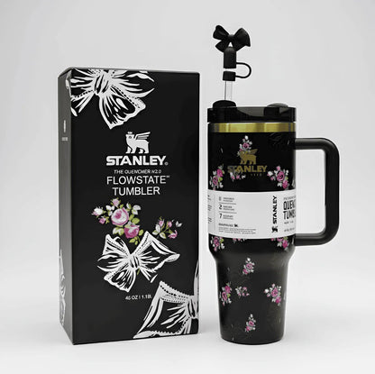 Stanley Premium Printed Tumbler 40oz with Box – Stylish Stainless Steel Vacuum Insulated Travel Mug (Tea Pink)