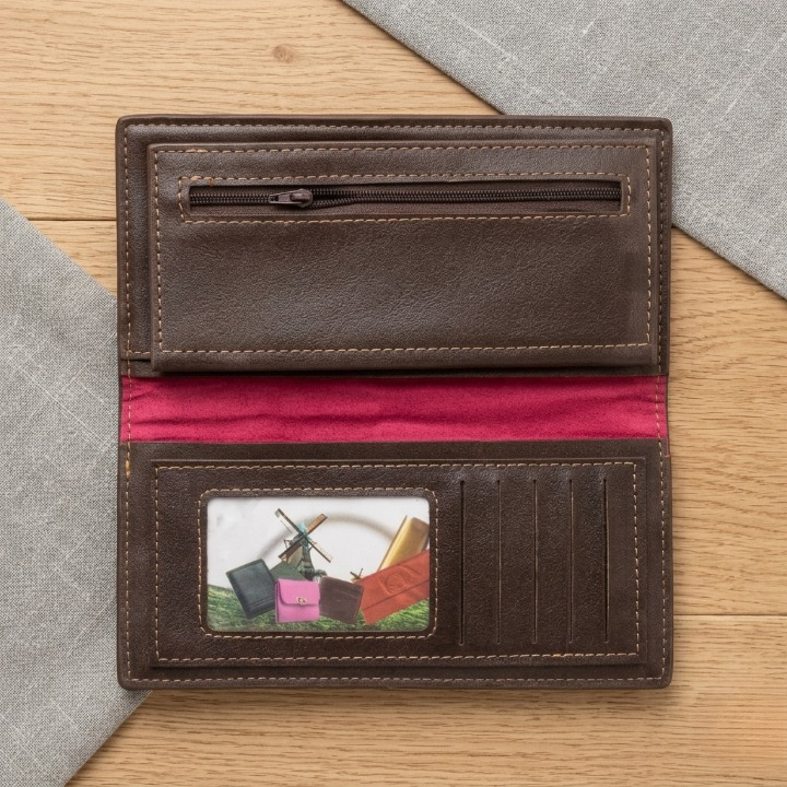 Premium Ferrari Inspired Long Wallet – Slim Bi-Fold Men’s Clutch & Travel Organizer with Elegant Logo Detail (Brown)