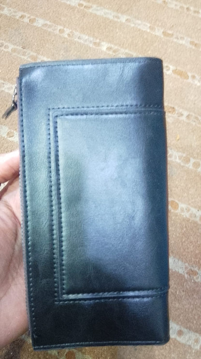 Premium Balisi Leather Long Wallet – Elegant Bi-Fold Business Clutch & Multi-Card Travel Organizer for Men(Black)