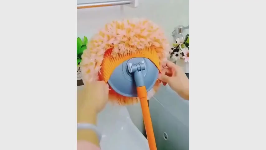 Long-Handle Telescopic Cleaning Mop – 360° Rotating Microfiber Dust Mop with Detachable Head