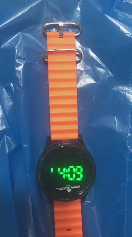Digital Touch Watch Stylish LED Display Casual Wear (Without Box) Orange
