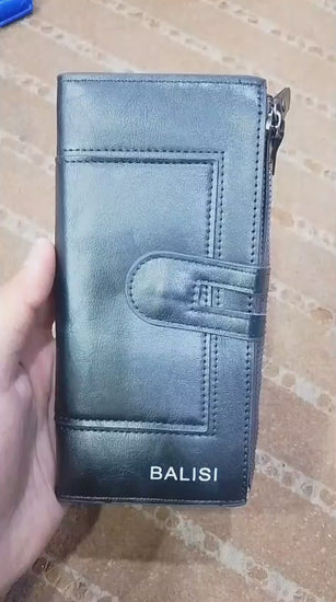 Premium Balisi Leather Long Wallet – Elegant Bi-Fold Business Clutch & Multi-Card Travel Organizer for Men(Black)