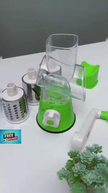 3in1 Vegetable Cutter Slicer & Grater |Table Top Drum Grater | Multi-Functional Kitchen Gadget - High Quality (Random Colour)